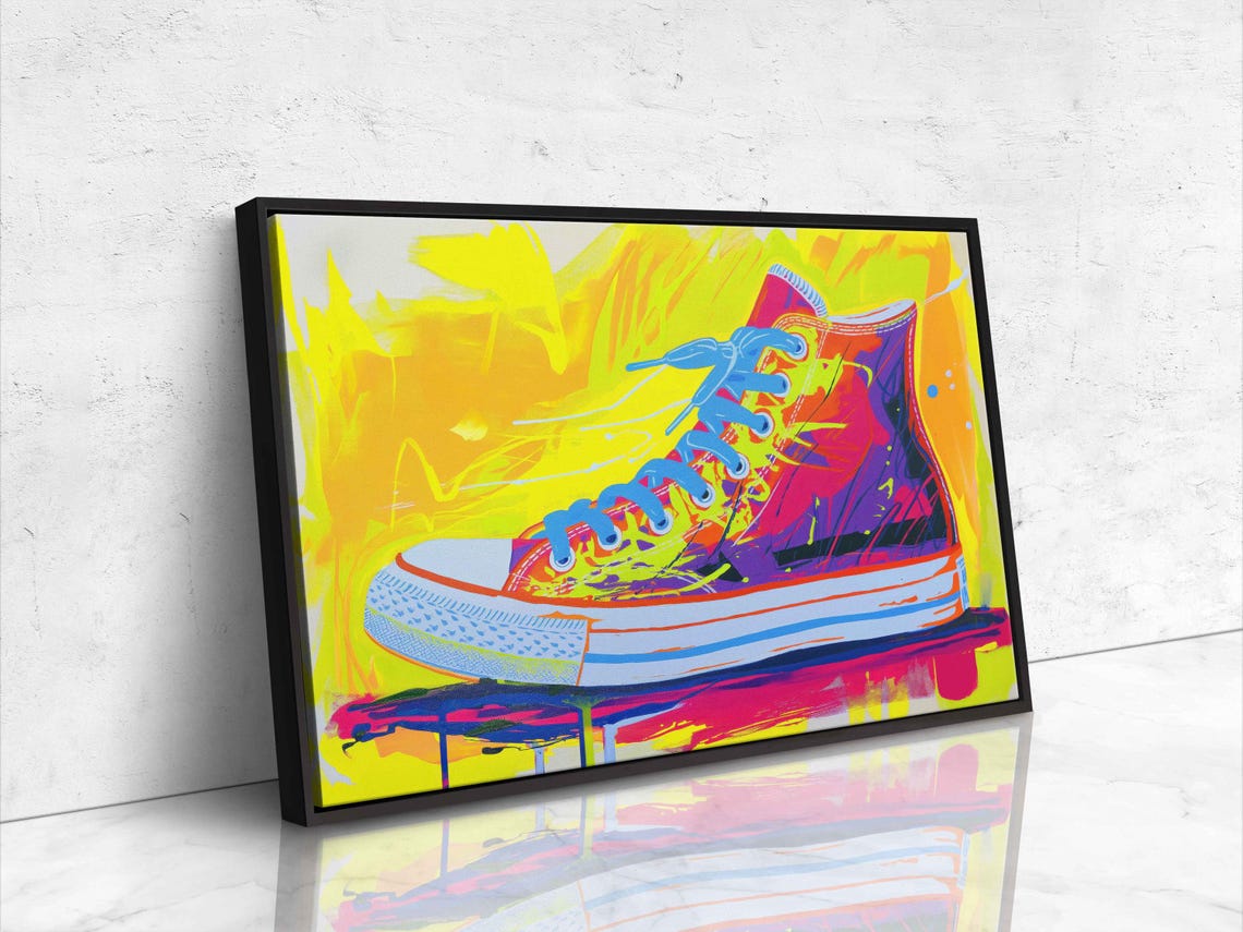 Pop Art Neon High Top Sneaker Bold Yellow Background Wall Poster - Image 4