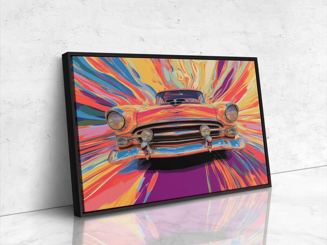 Vintage American Classic Car Front View Psychedelic Pop Art Poster - Image 4