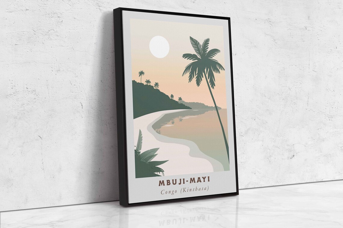Mbuji Mayi Congo Tropical Beach Palm Sea Sunset Travel Poster - Image 2