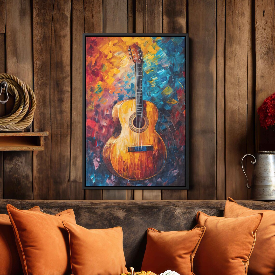 Vibrant Acoustic Guitar Palette Knife Painting Colorful Music Wall Art Poster - Image 2