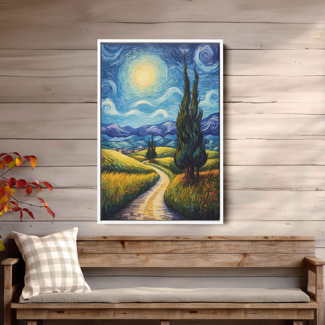 Starry Sun Rural Trail Cypress Trees Golden Wheat Field Van Gogh Art Print - Image 3