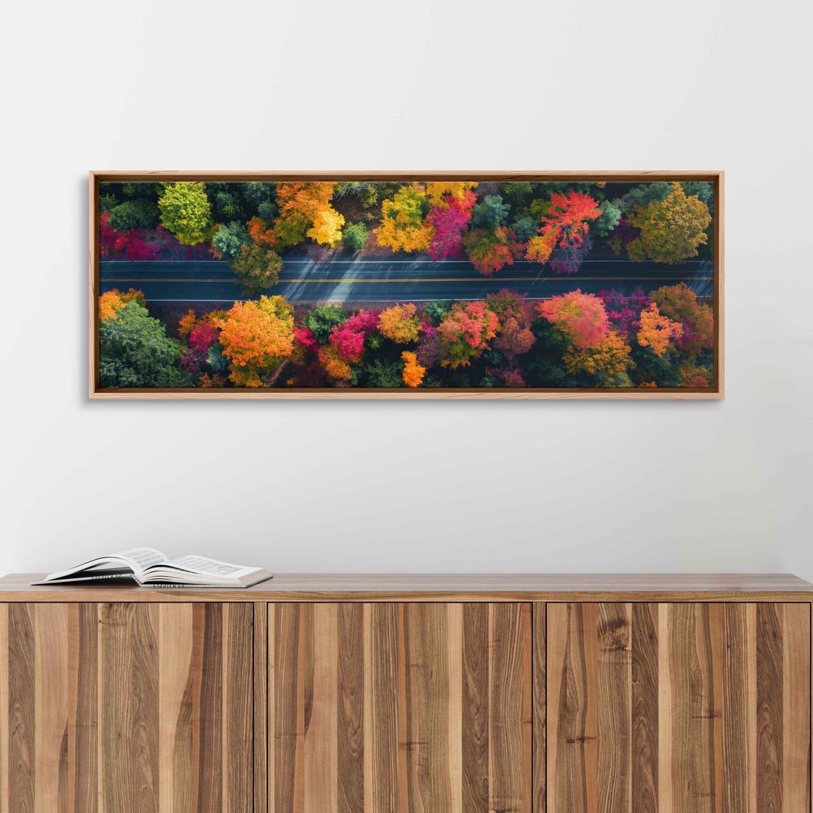 Aerial View Road Through Autumn Forest Canopy Fall Colors Poster