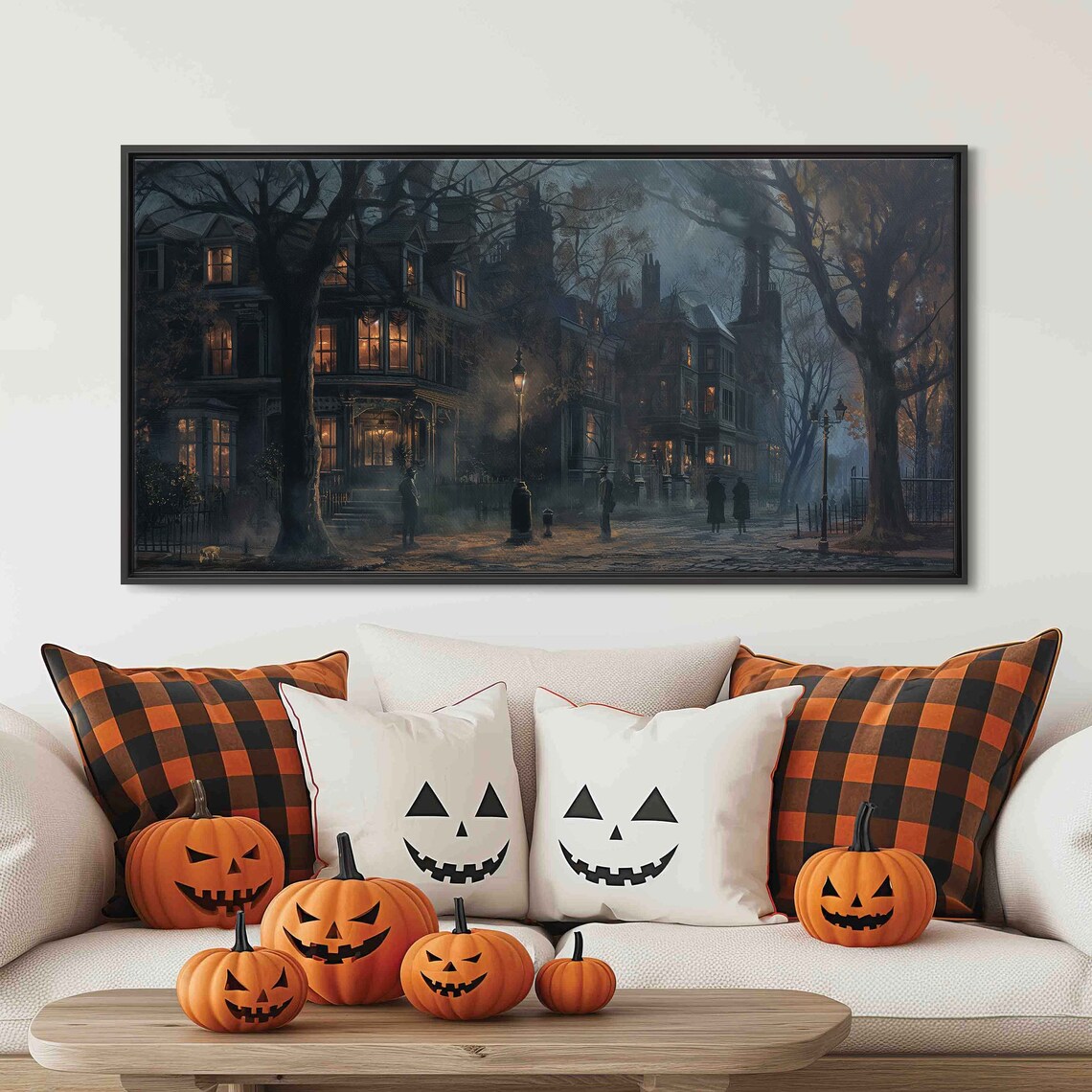 Eerie Foggy Night Old Town Street Lit Halloween Mystery Poster - Image 3