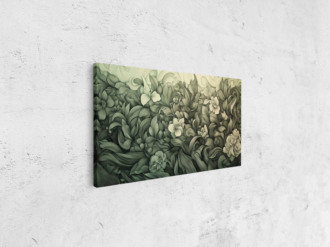 Sage Green Monochromatic Floral Botanical Linework Wall Art Poster - Image 4