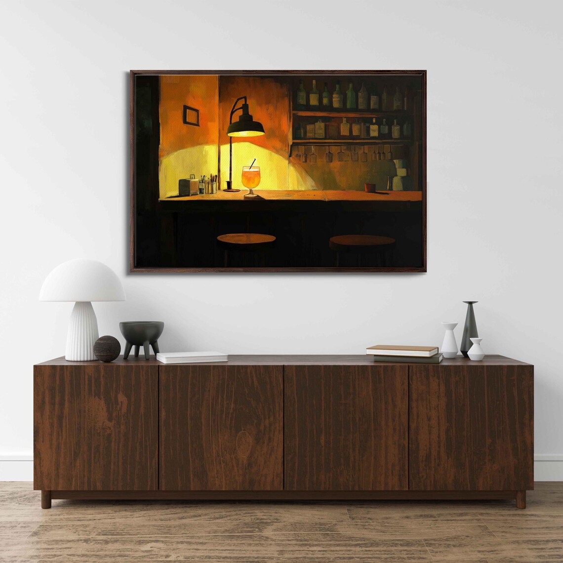 Warm Lamplit Bar Corner Cocktail Hour Evening Mood Painting Poster