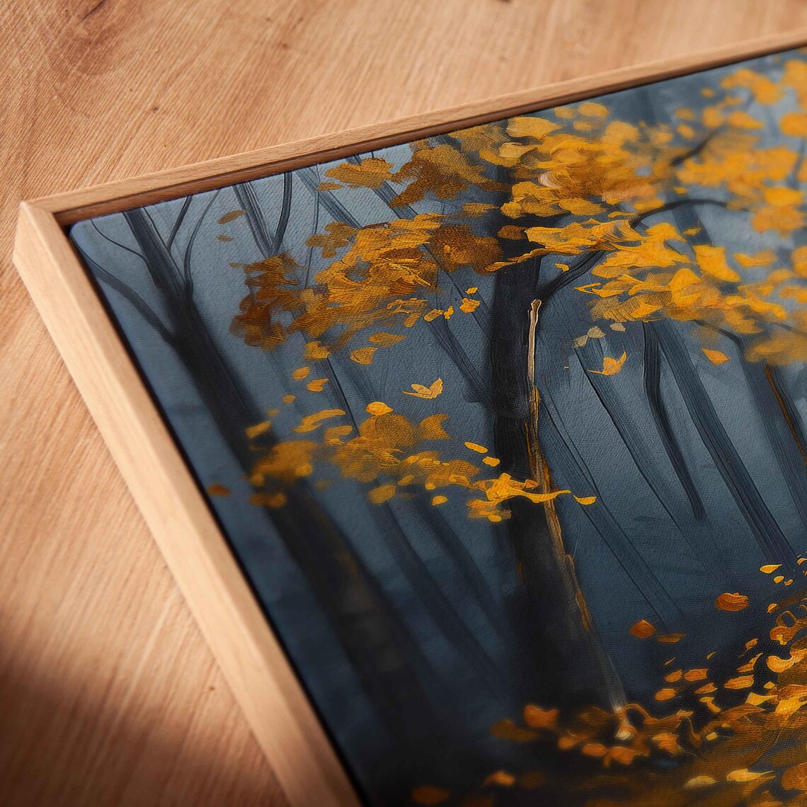 Golden Autumn Path Through Misty Woods Forest Painting Poster - Image 2