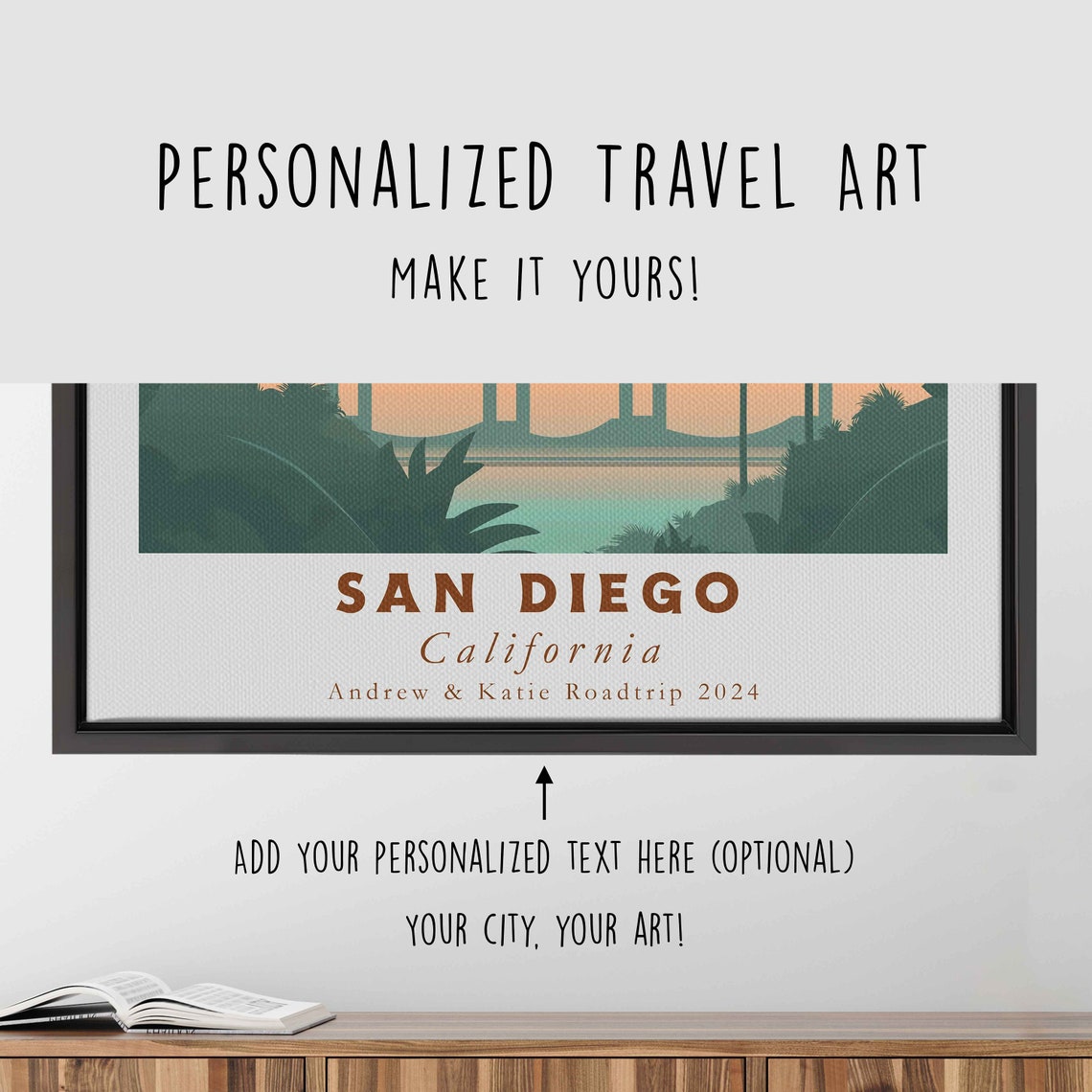 San Diego California Bay Skyline Palm Trees Sunset Travel Poster - Image 4