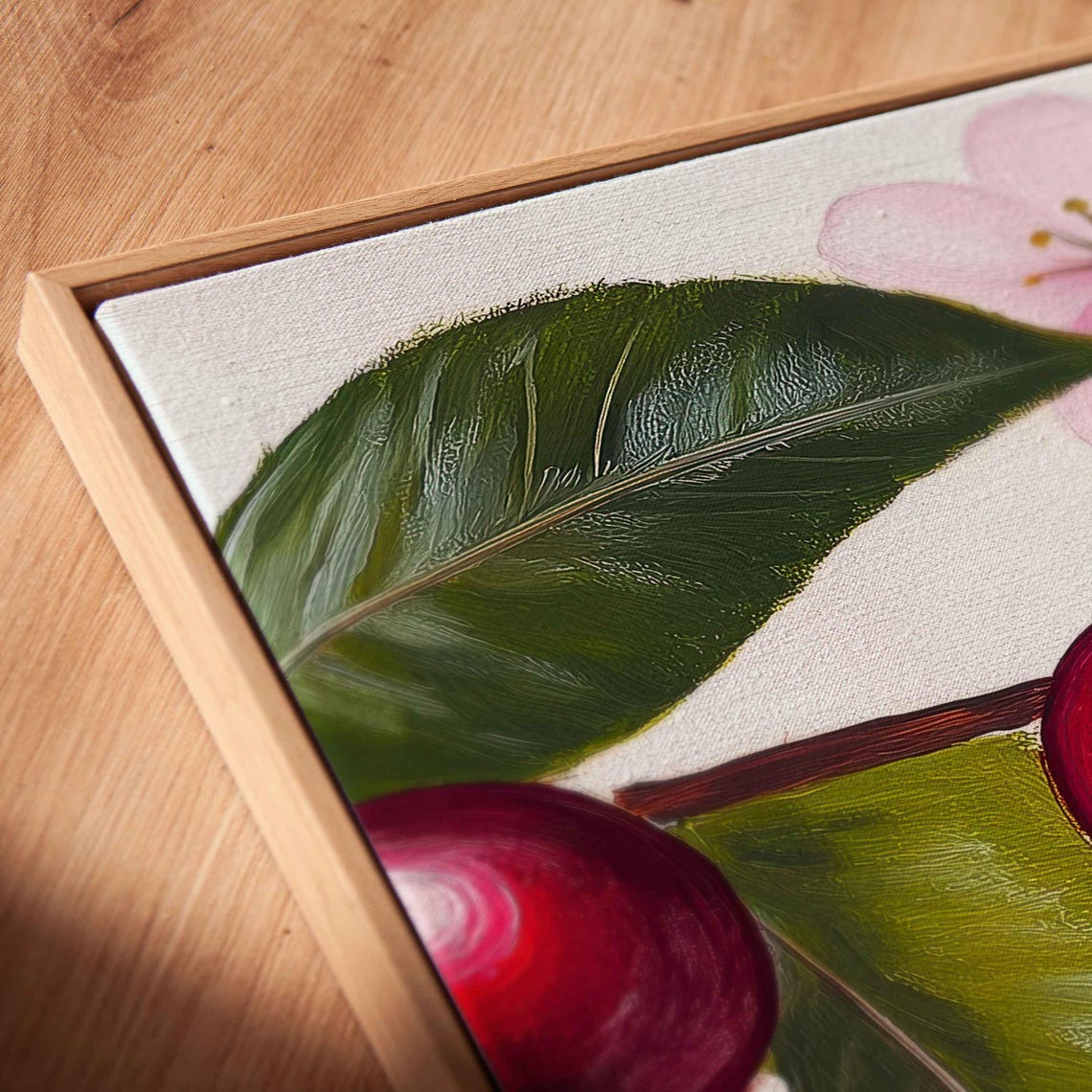 Red Cherries Pink Blossoms Branch Panoramic Watercolor Kitchen Poster - Image 2