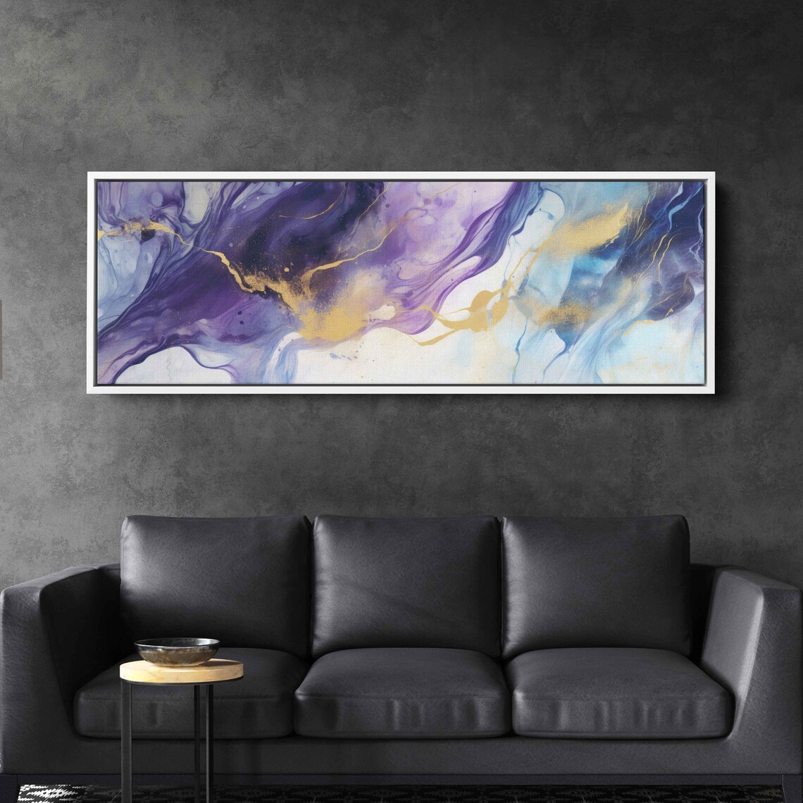 Deep Purple Blue Gold Panoramic Marble Swirl Abstract Art Poster - Image 3