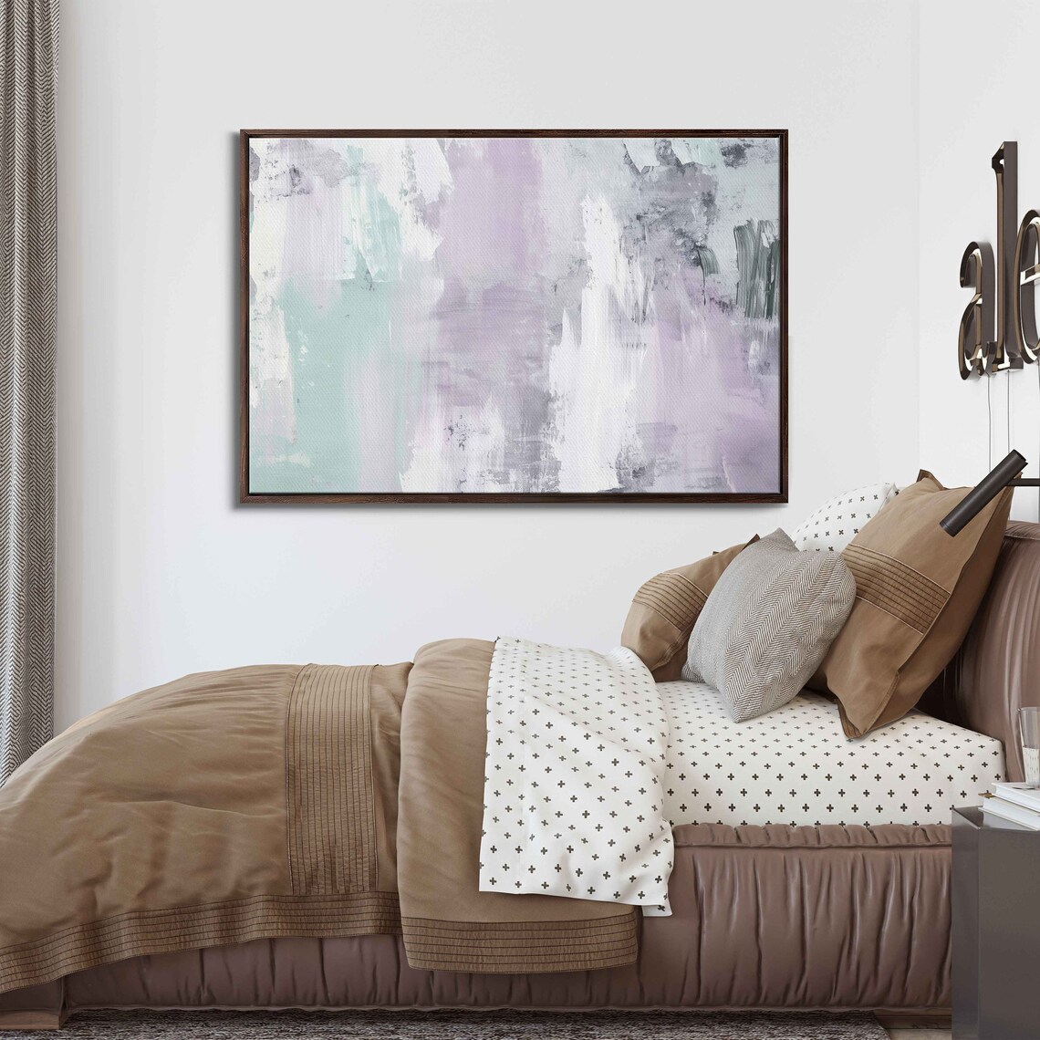 Lavender Mint White Wide Abstract Brushstrokes Modern Painting Poster - Image 3