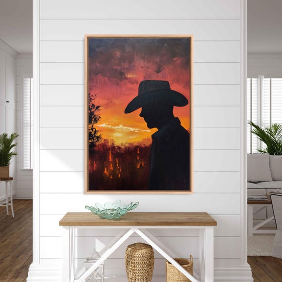 Cowboy Silhouette Against The Sunset Acrylic Wall Art Print Country Western Decor Western Wall Art Ready To Hang