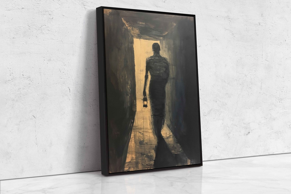 Mummy With Lantern Walking Dark Corridor Minimalist Horror Print - Image 4