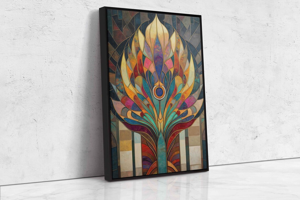 Art Deco Stained Glass Peacock Geometric Feathers Portrait Poster - Image 4