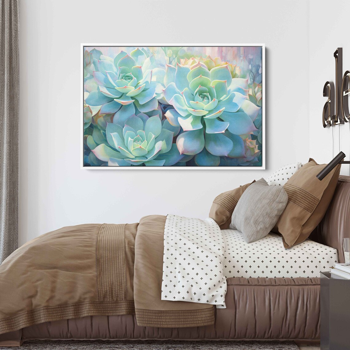 Blue Green Succulent Rosettes Painted Botanical Close Up Wall Art - Image 3