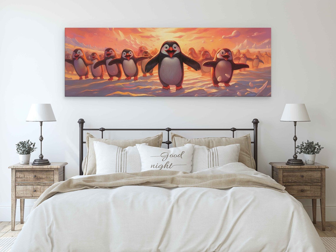 Cute Happy Arctic Penguins Panoramic Wall Art Framed Print Ready To Hang Living Room Decor Nursery Wall Art - Image 3
