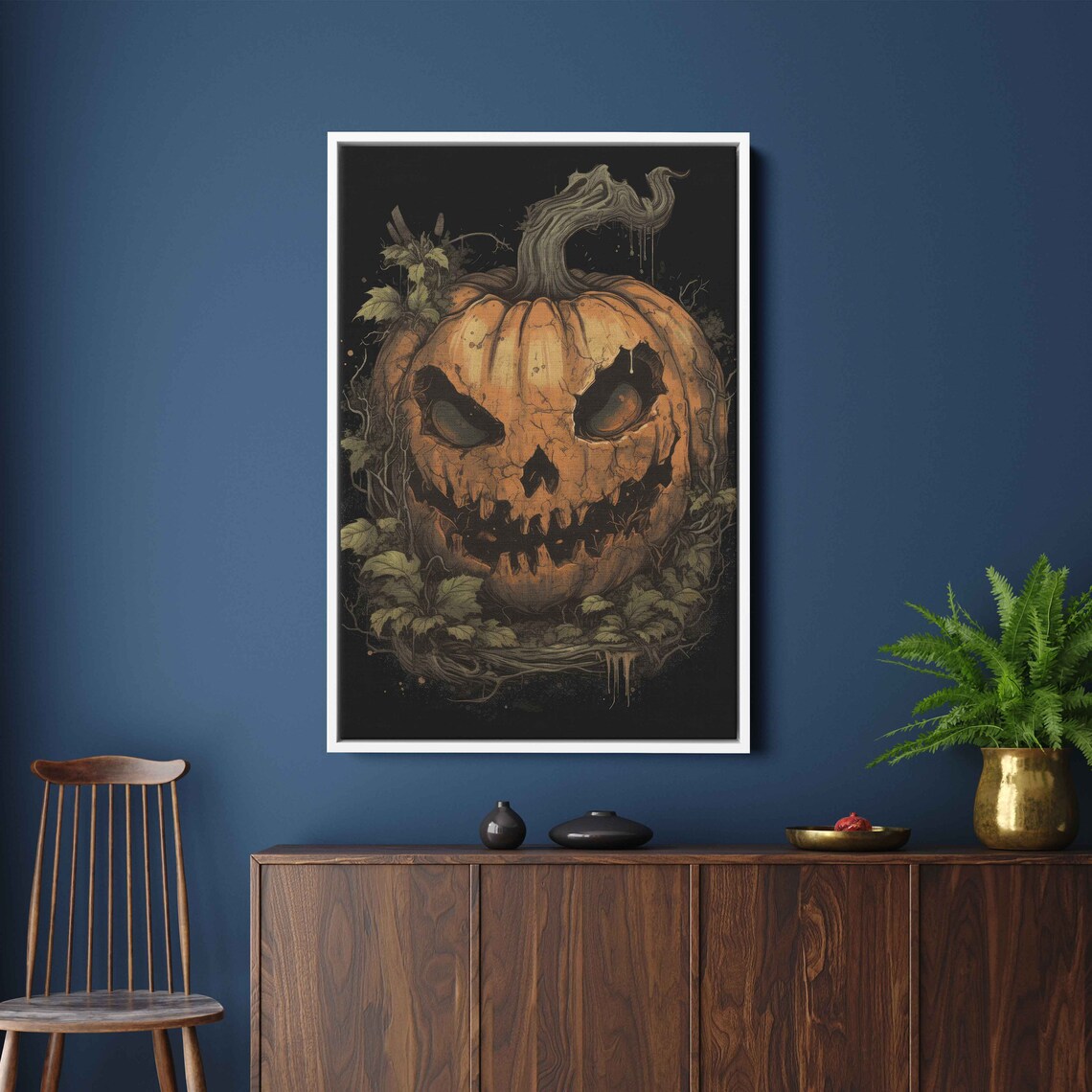 Scary Jack O Lantern Pumpkin Gothic Halloween Painting Dark Wall Art Print - Image 2