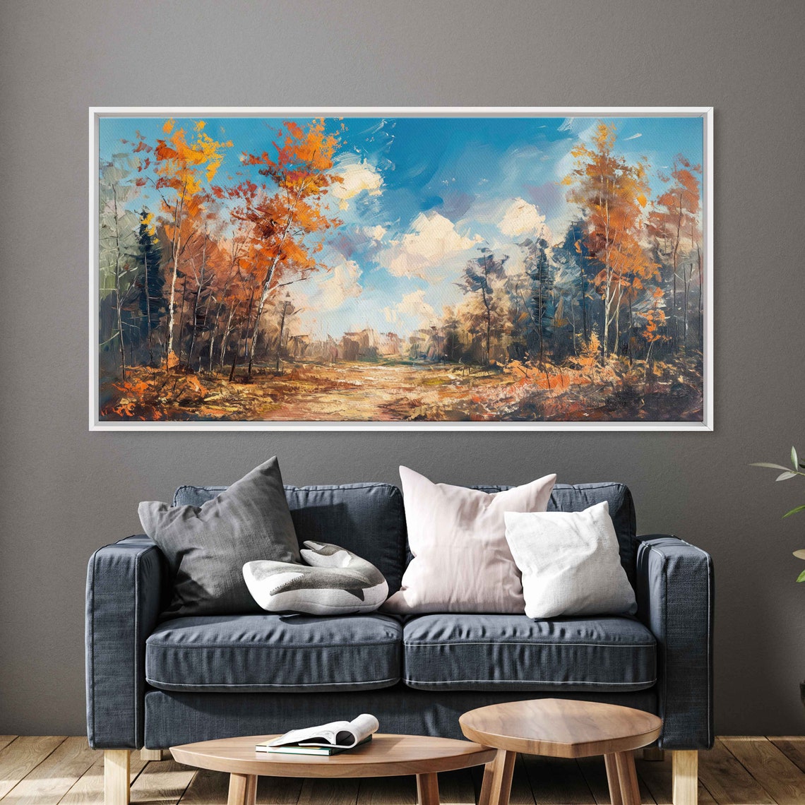 Autumn Forest Path Impressionist Painting Golden Orange Trees Print - Image 3