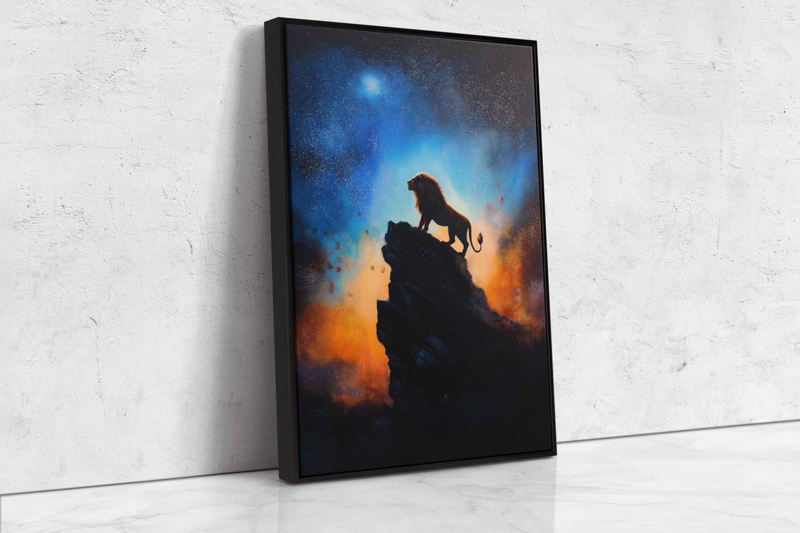 Majestic Lion Silhouette Starry Night Sky Moonlit Mountain Peak Poster - Image 4