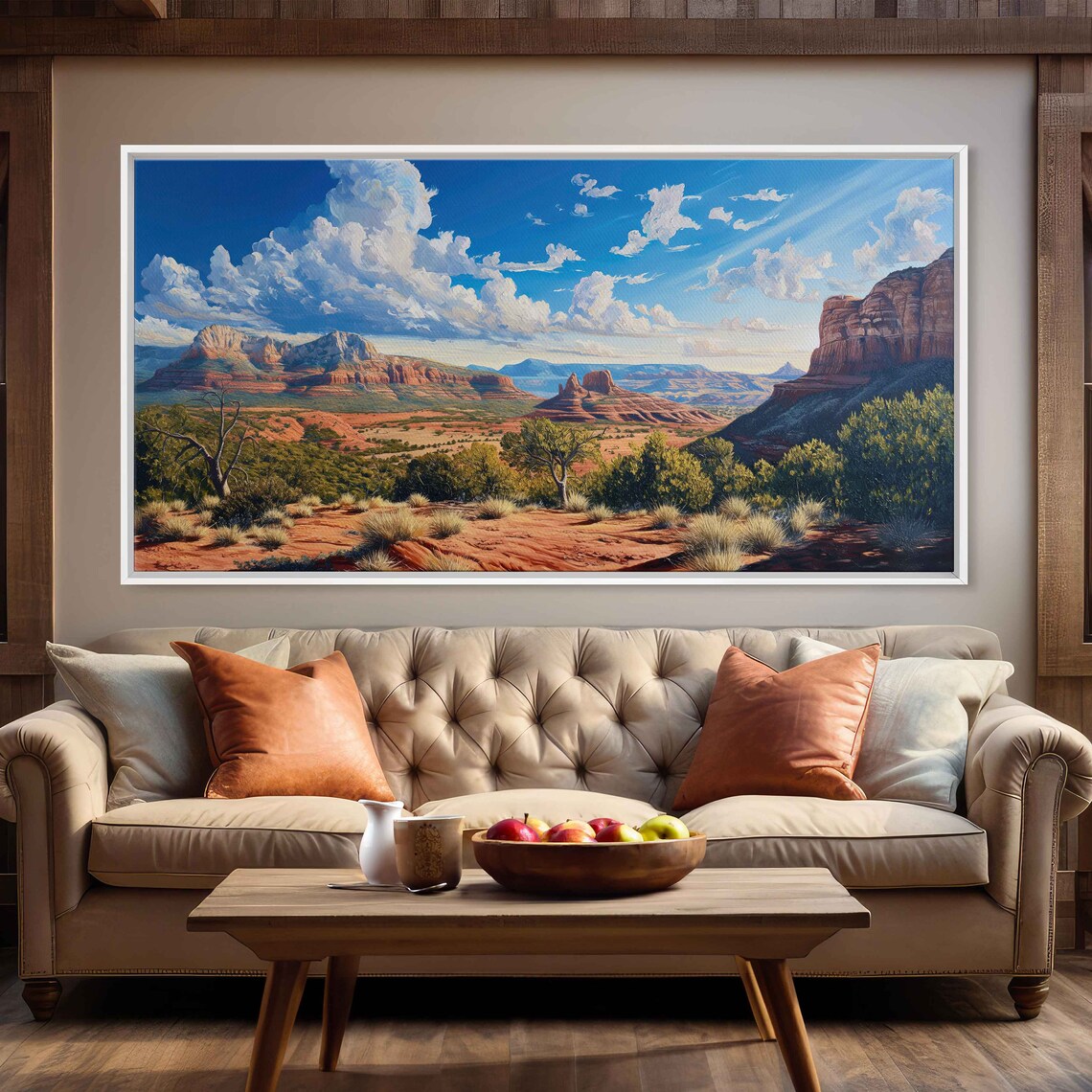Sedona Arizona Red Rock Buttes Painting Cloudy Sky Panoramic Wall Art - Image 3