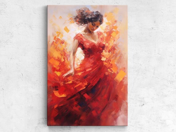 Red Dress Flamenco Dancer Dynamic Brushstroke Abstract Art Print