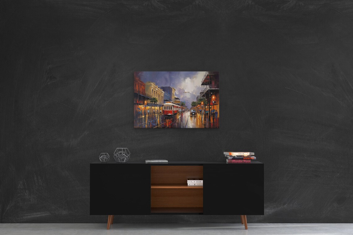 New Orleans Shops in the Rain, Oil-Painting Art Print - Image 2