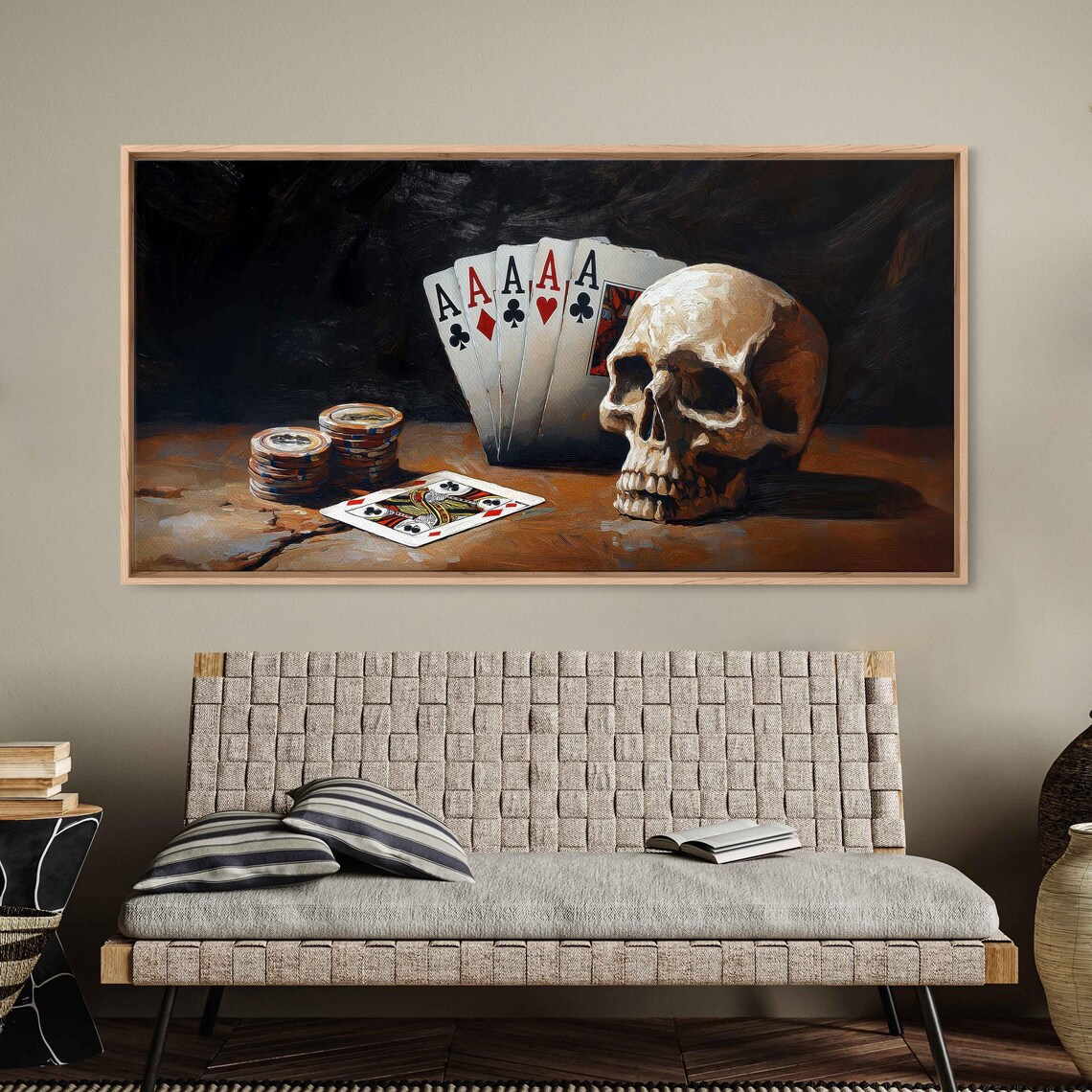 Four Aces Skull Poker Chips Dark Moody Still Life Man Cave Art Poster - Image 3