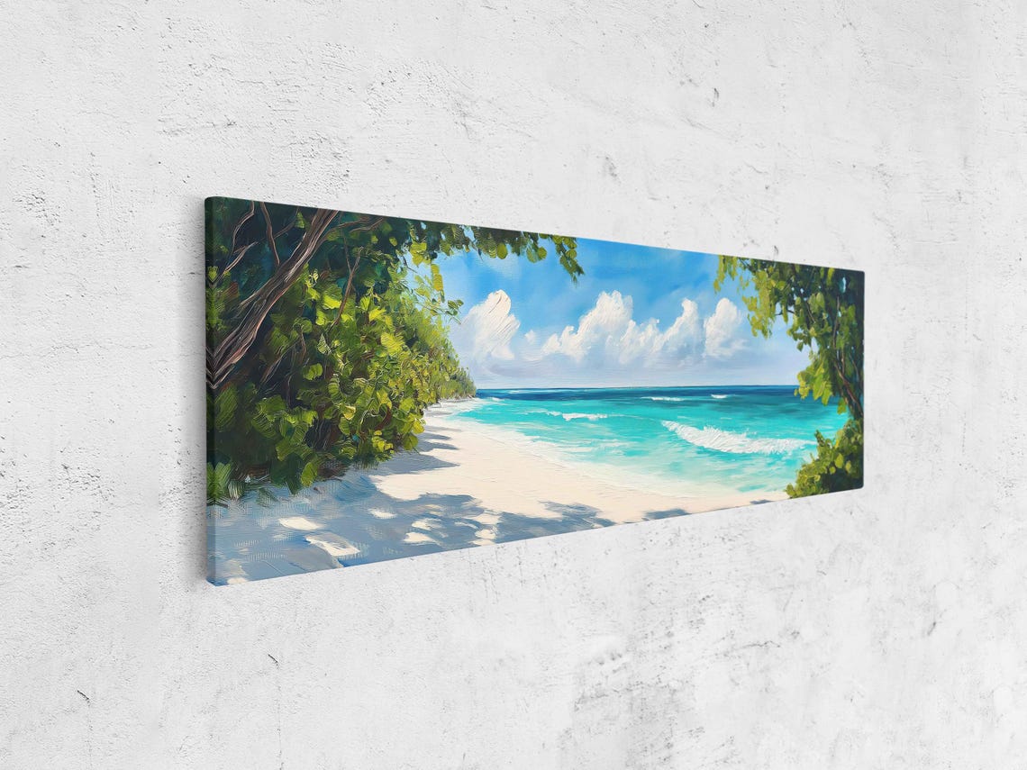 Tropical Beach Panoramic Wall Art Turquoise Waves White Sand Poster - Image 4