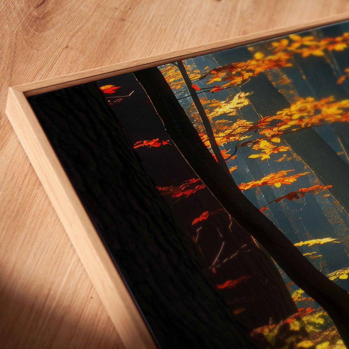 Serene Autumn Forest Path With Falling Leaves Panoramic Nature Poster - Image 2