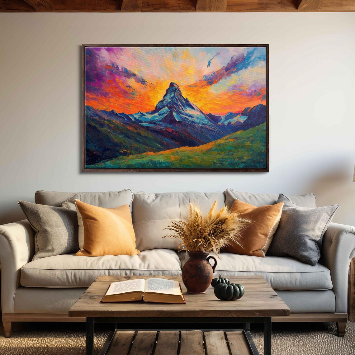 Matterhorn Sunset Wall Art Print, Acrylic Painting