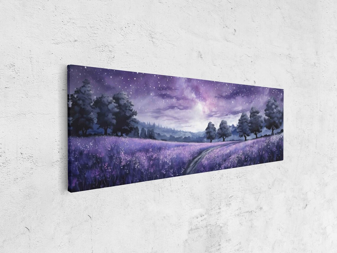 Lavender Field Milky Way Starry Night Sky Panoramic Landscape Wall Art Poster - Image 4