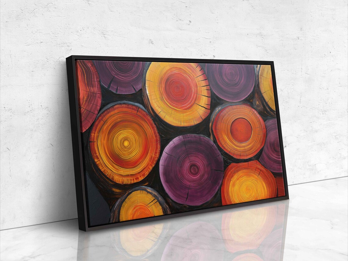 Vibrant Tree Rings Wall Art Print Red Orange Yellow Detailed Textures - Image 4
