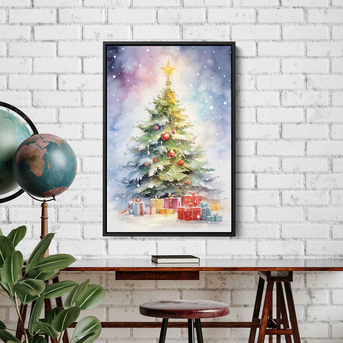 Cozy Watercolor Christmas Tree Gold Star Gifts Holiday Poster - Image 4