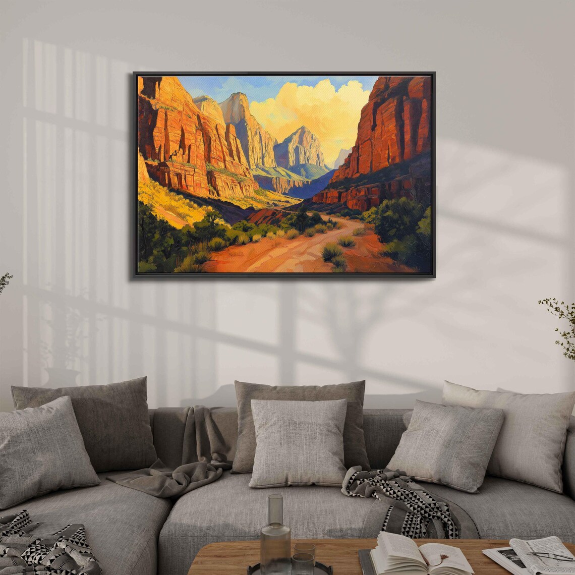 Zion Canyon Sunrise Painting Wall Art Print Rich Oranges And Yellows Majestic Cliffs