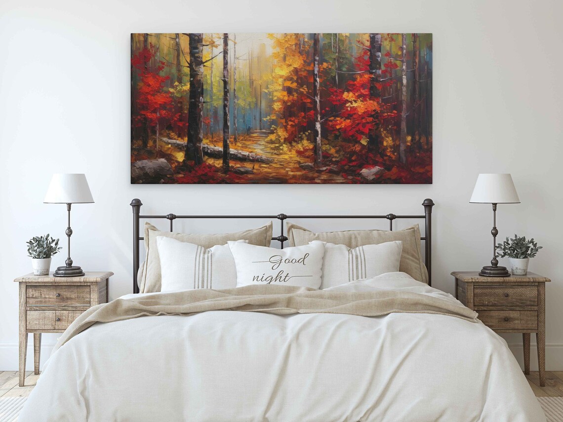Autumn Leaves Forest Oil Painting, Rustic Wall Art Print - Image 3