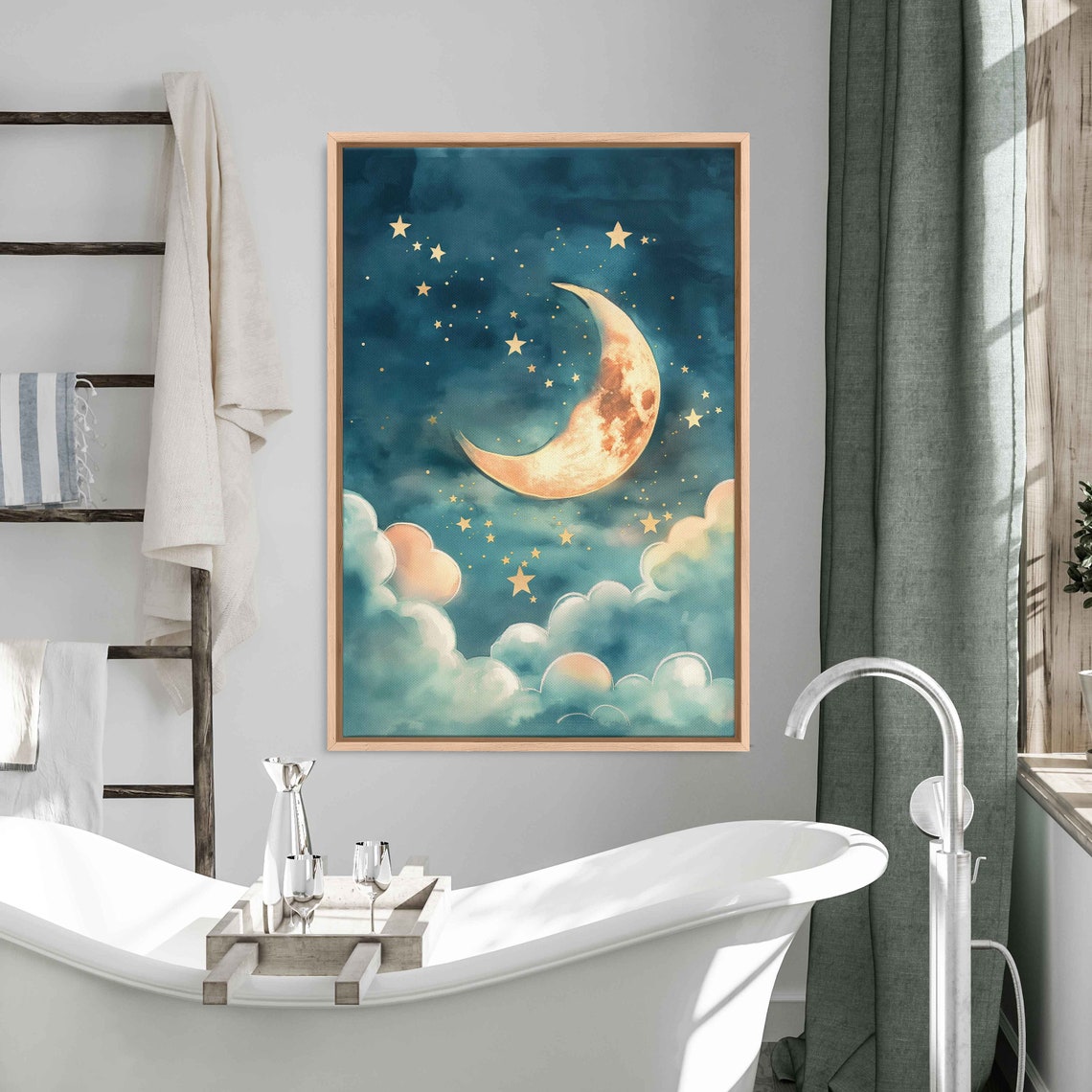 Crescent Moon Star Filled Night Sky Colorful Clouds Wall Art Print Ready To Hang - Image 3