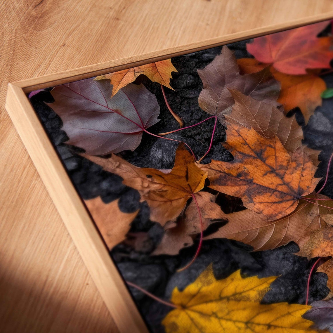 Autumn Maple Leaves Spiral Mandala Fallen Leaves Dark Ground Poster - Image 2