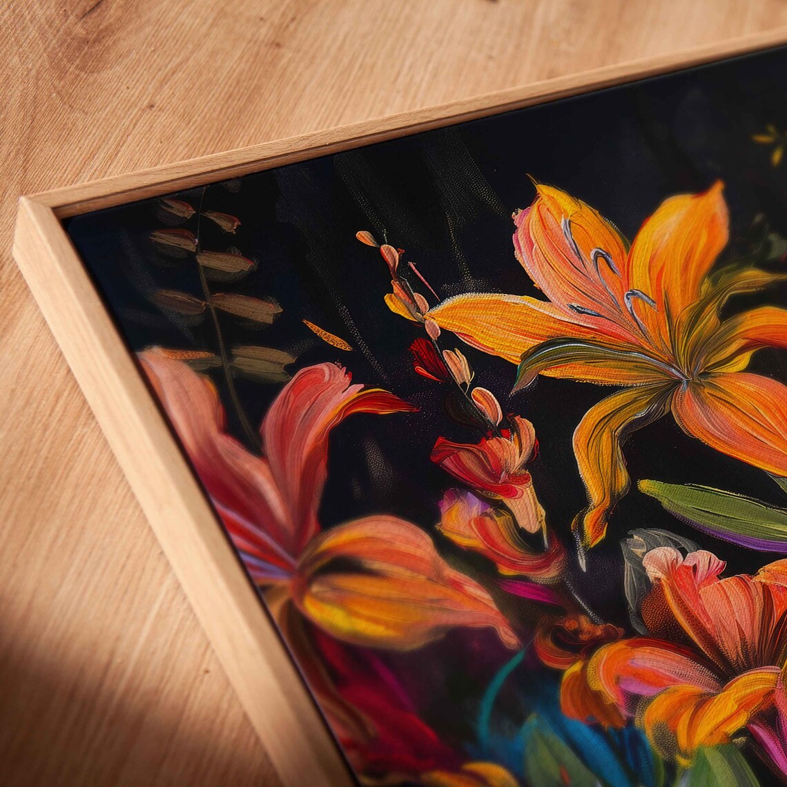Orange Lilies Wildflowers Night Garden Golden Blooms Painting Poster - Image 2