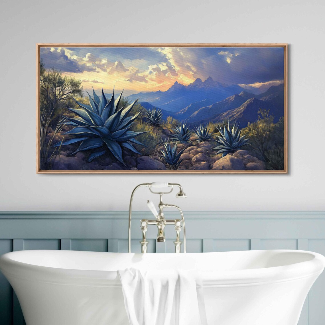 Agave Plants In Mountainous Terrain Wall Art Print Dramatic Twilight Sky
