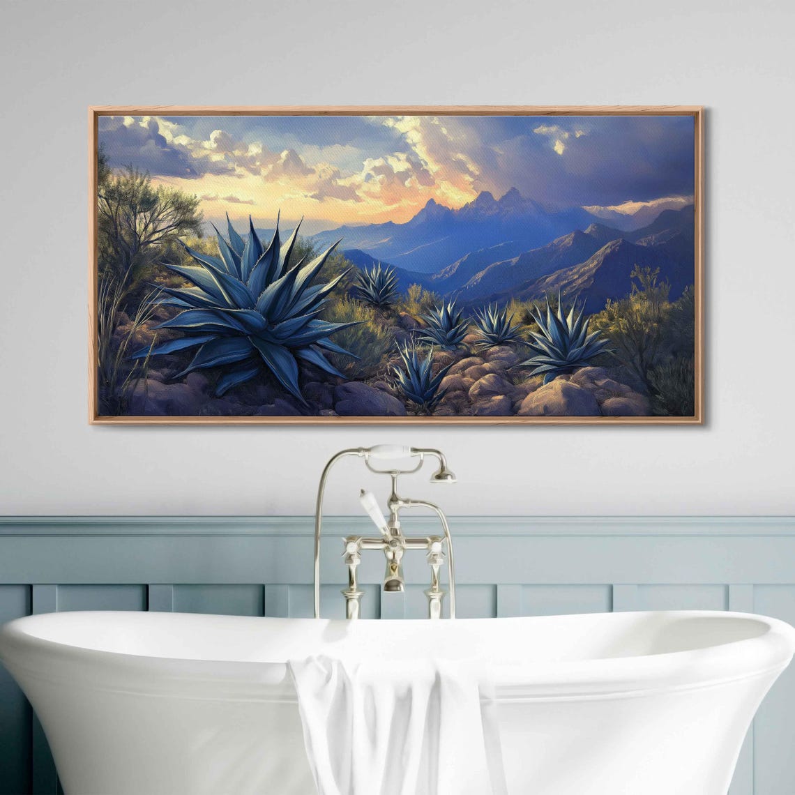 Blue Agave Desert Plants Mountain Sunset Twilight Landscape Poster