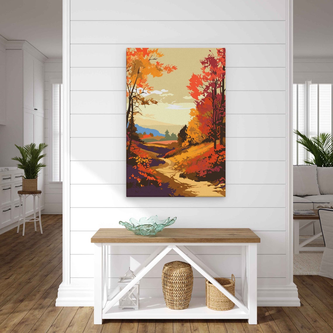 Autumn Forest Path Red Orange Trees Pop Art Landscape Travel Poster - Image 2