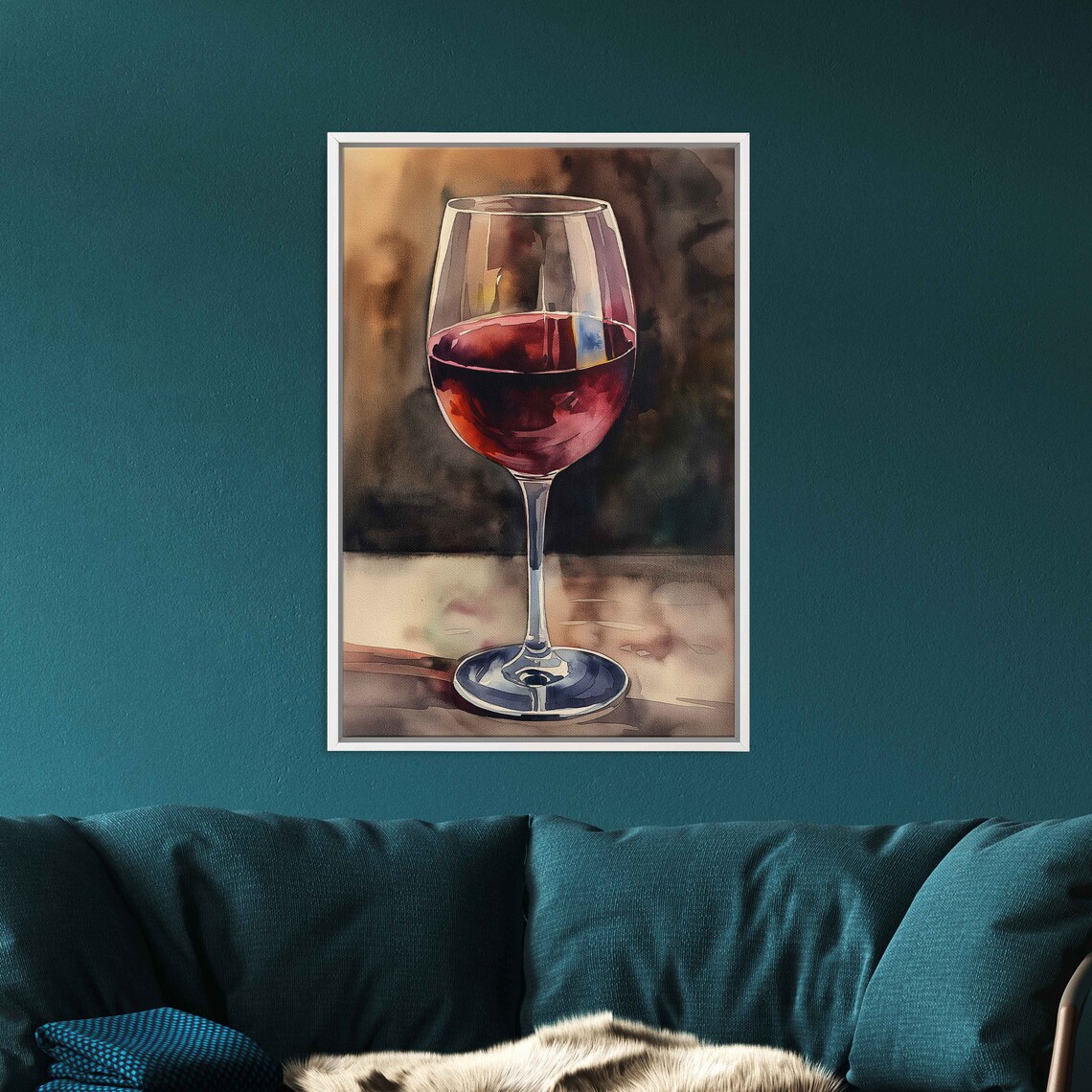 Classic Red Wine Glass Warm Amber Watercolor Style Kitchen Wall Art Poster - Image 3