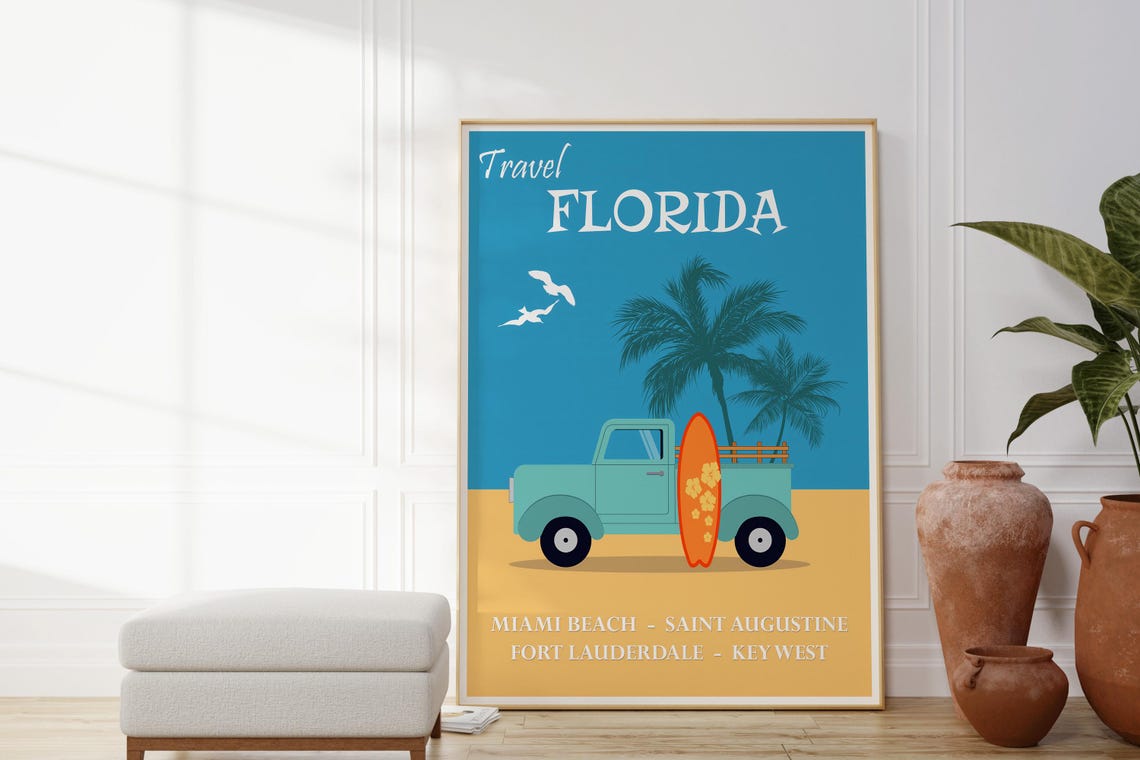 Florida Travel Poster Surf Truck Palm Beach Retro Coastal Decor Print - Image 4