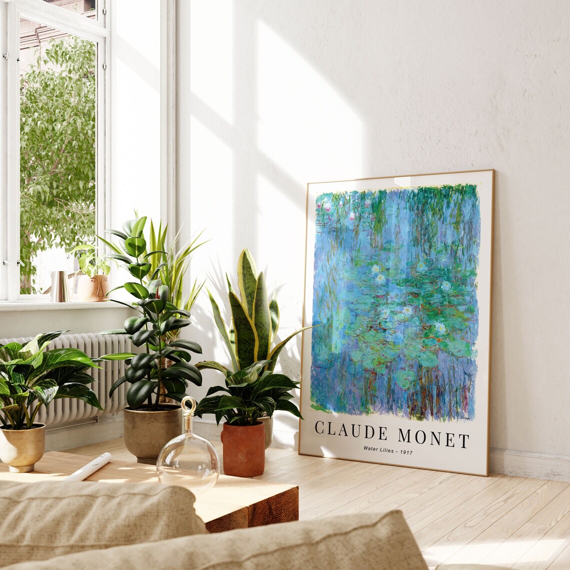 Claude Monet Water Lilies 1917 Weeping Willow Reflections Blue Pond Poster - Image 2