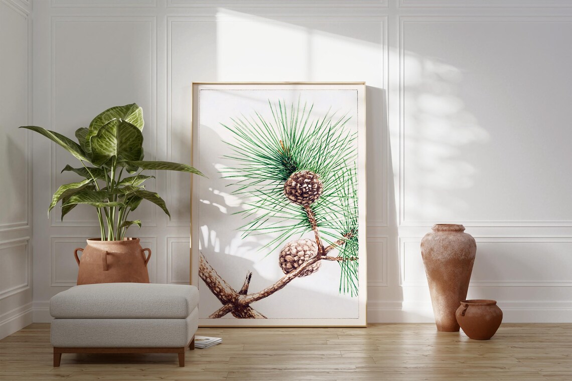 Matsu Pine Branch With Cones Japanese Botanical Zen Watercolor Poster - Image 2