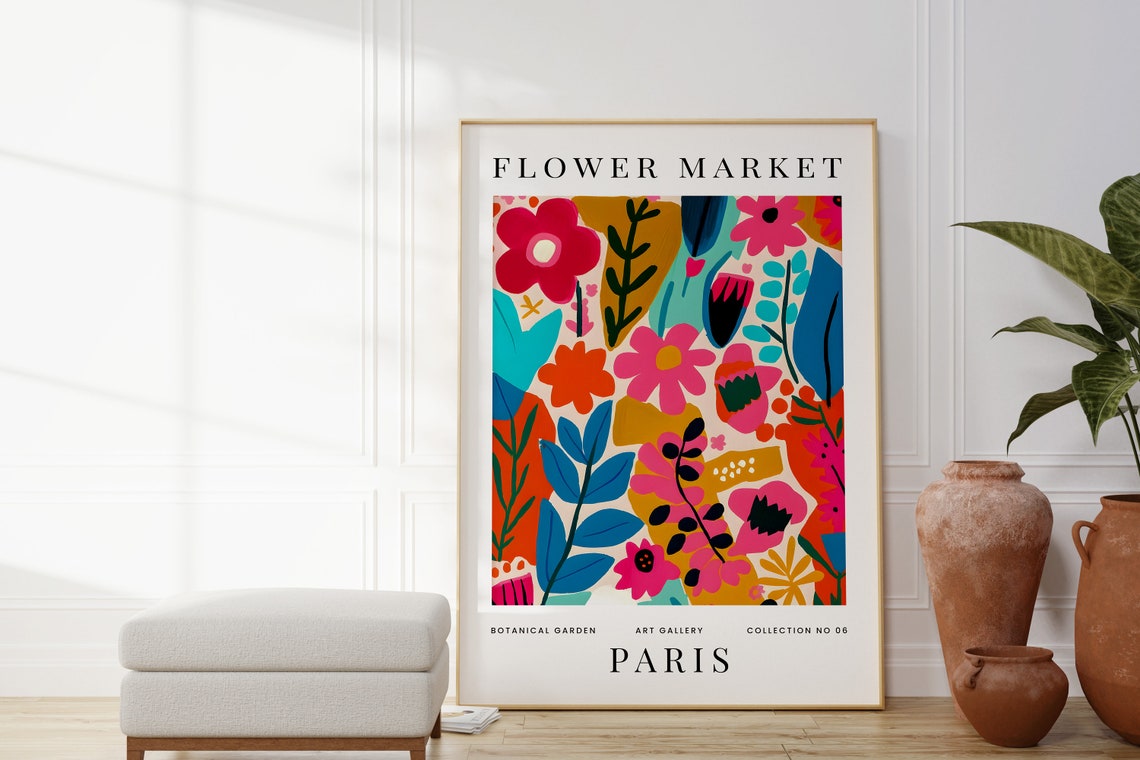 Flower Market Paris Bright Abstract Floral Collage Botanical Print - Image 3