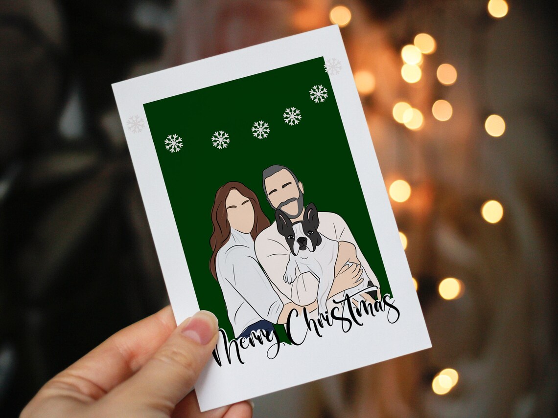 Merry Christmas Custom Family And Dog Portrait Holiday Card Print - Image 3