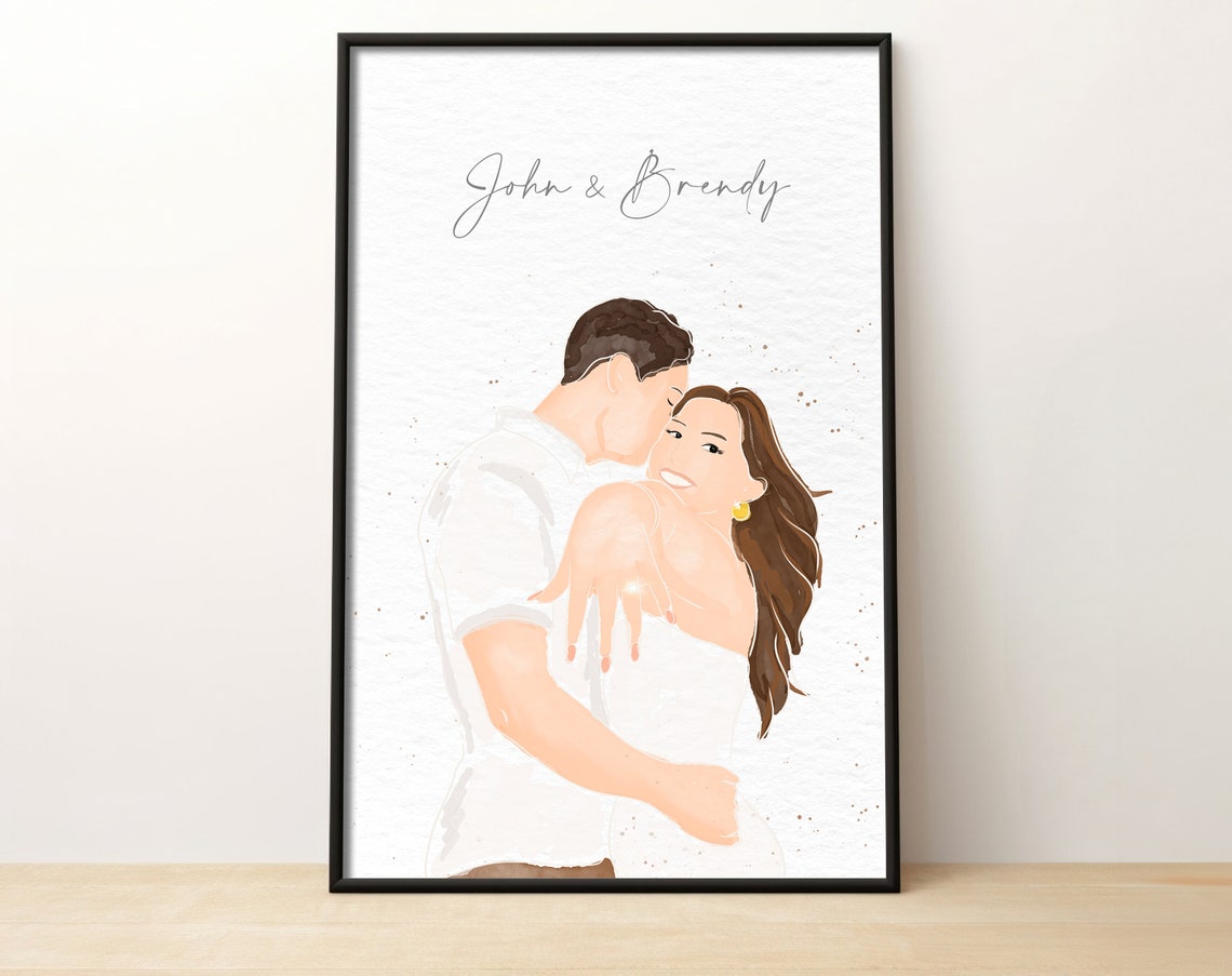 Custom Watercolor Bride Groom First Dance Wedding Portrait Poster - Image 2