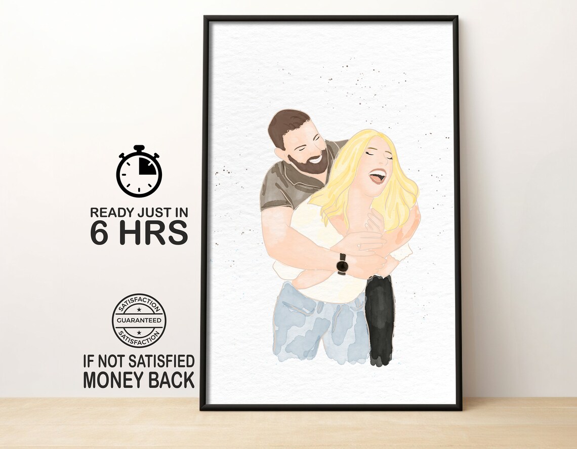Custom Family Portrait Watercolor Line People Art Print