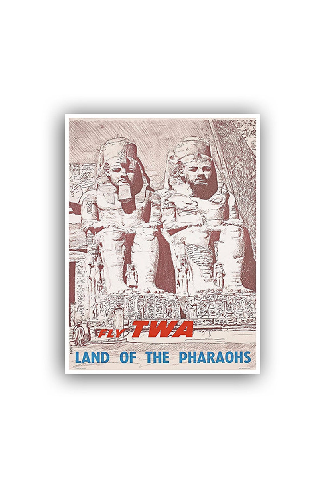 Egypt Fly TWA Ancient Land of the Pharaohs Abu Simbel Poster