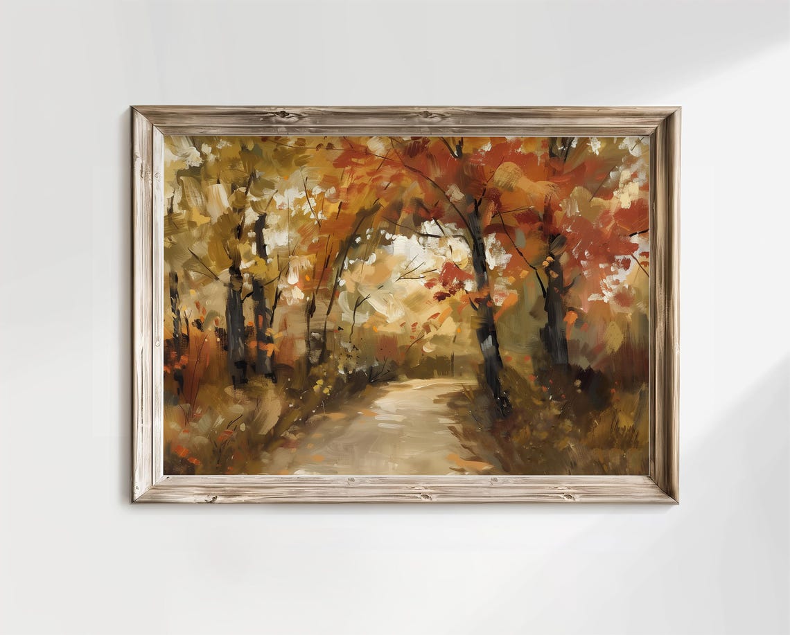 Autumn Tree Archway Print Fall Foliage Oil Painting Moody Wall Art